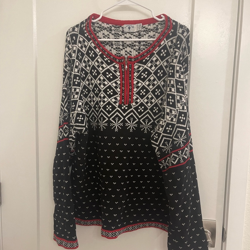Vintage Cabincore Holiday Black White Patterned Sweater Red‎ Pullover